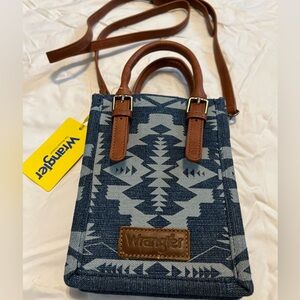 WRANGLER WOMEN’S LASER CUT PRINT DENIM SQUARE CROSS BODY BAG
